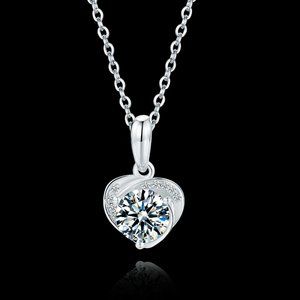 Heart Pendant in Sterling Silver White Gold Plated with Diamonds